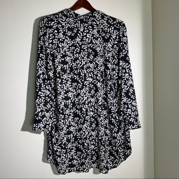 Sejour Long button down blouse shirt top Size 2X floral black and white … - Picture 4 of 4